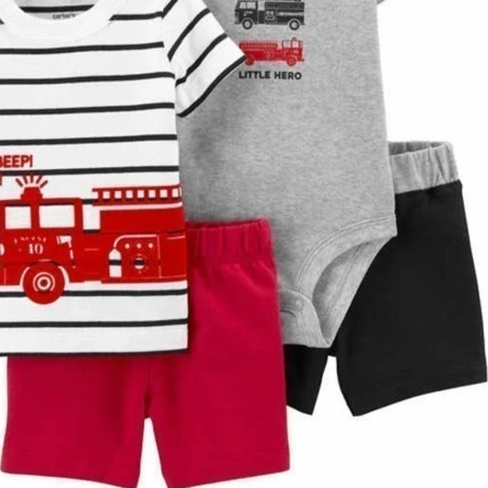 Carters Baby Boys Firetruck 4 Piece Summer Outfits Size 6 Months NEW